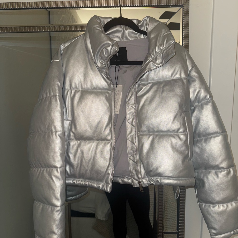 7 For All Mankind Metallic Silver Puffer Jacket